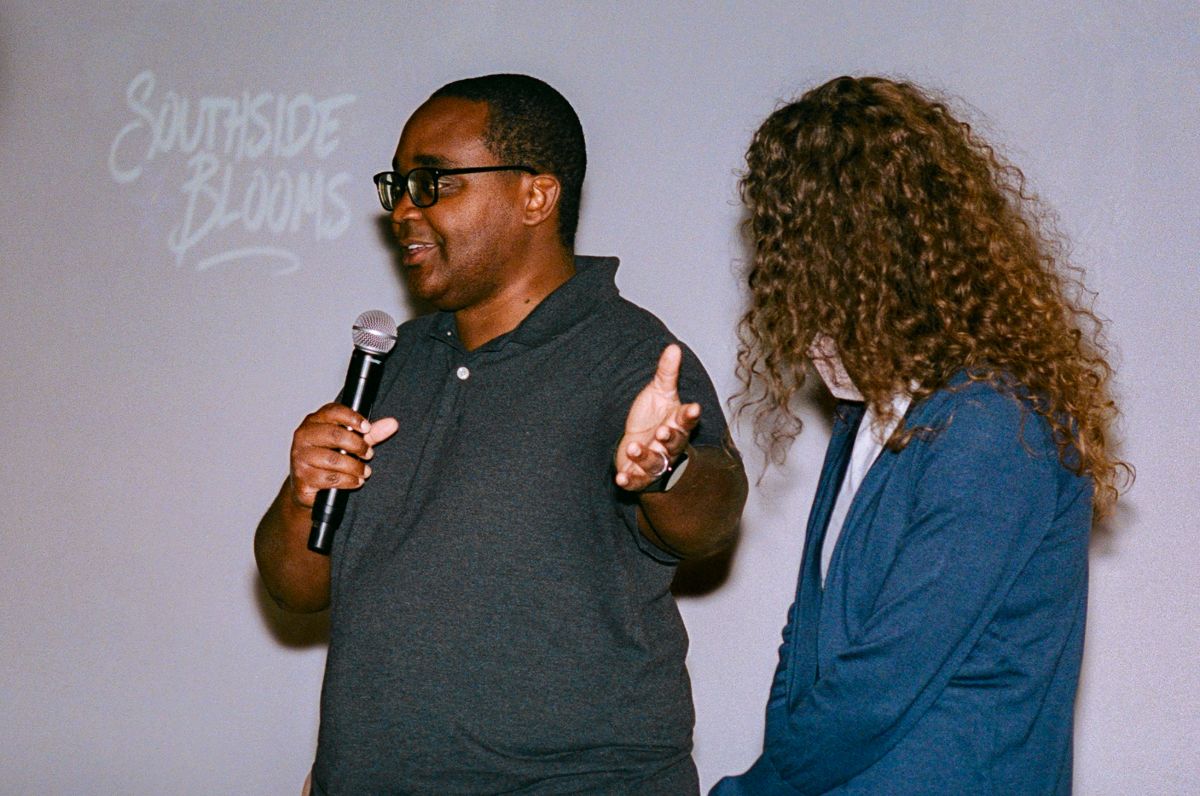 Speaker with a microphone during a Q&A